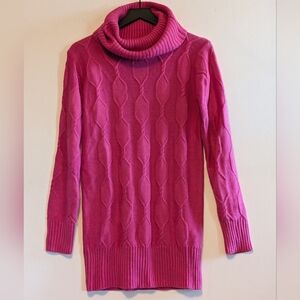 Repartee Pink Cable Knit Turtleneck Sweater L Cozy Fall Winter Cottagecore Prep